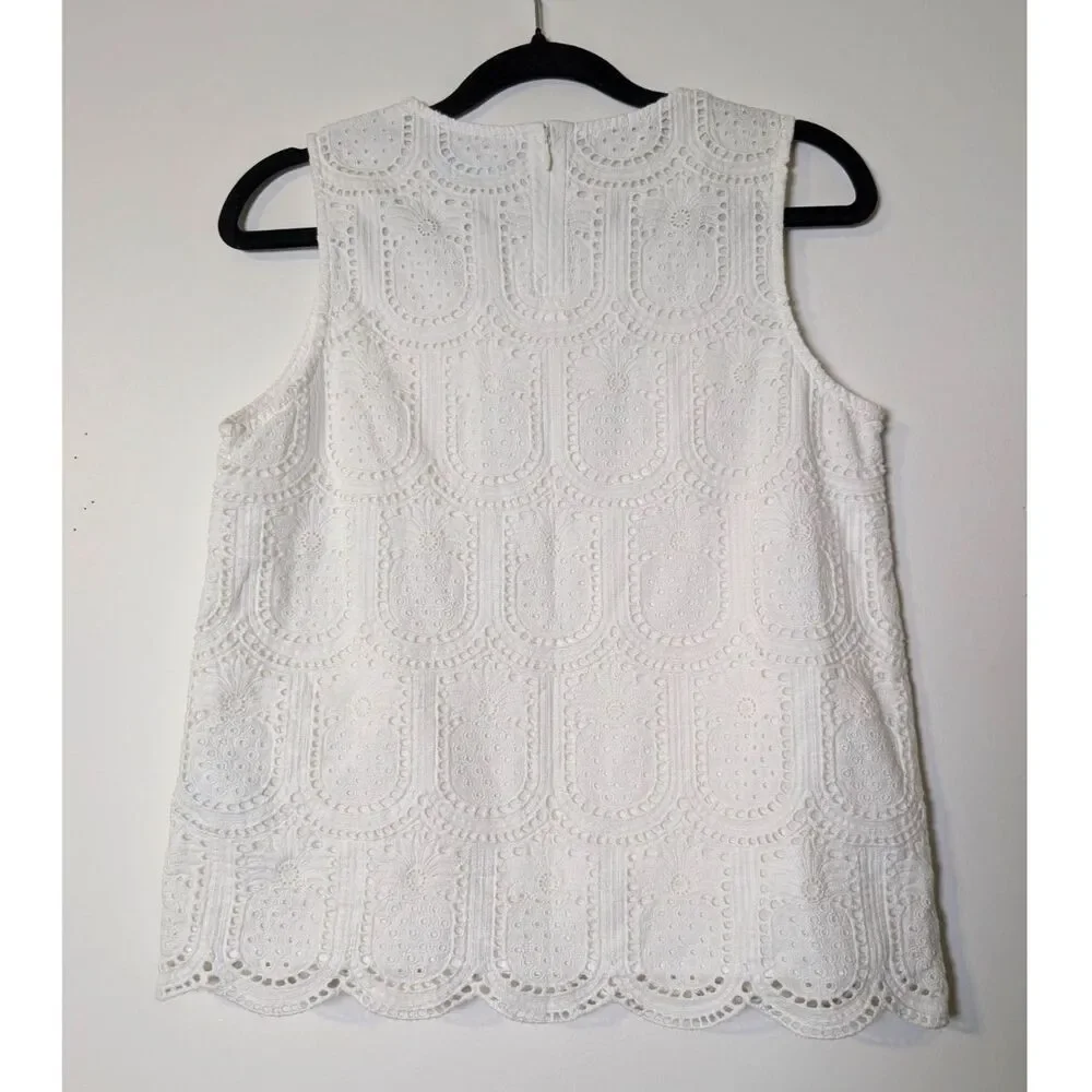 J. McLaughlin White Eyelet Sleeveless Blouse - Picture 3 of 7